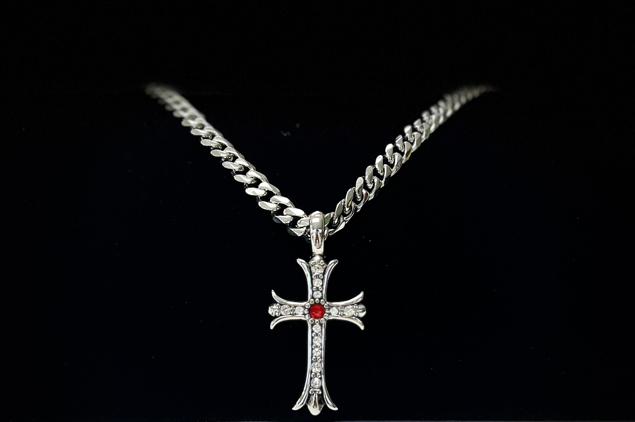 Cadena Eslabón Cubano con Cruz Plata